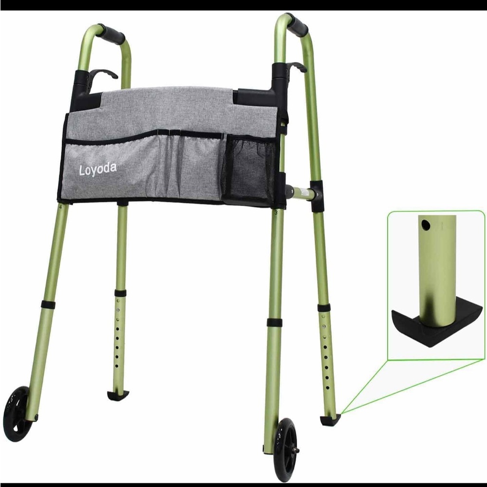 Green and Gray Folding Walker with Storage Pouch